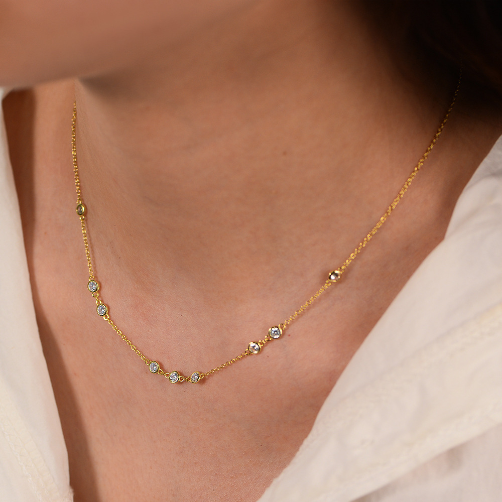 Sterling Sier Classic Layered Dia Necklace for Women, Ins Style, Light , Niche Design, Simple and Versatile Collarbone Chain