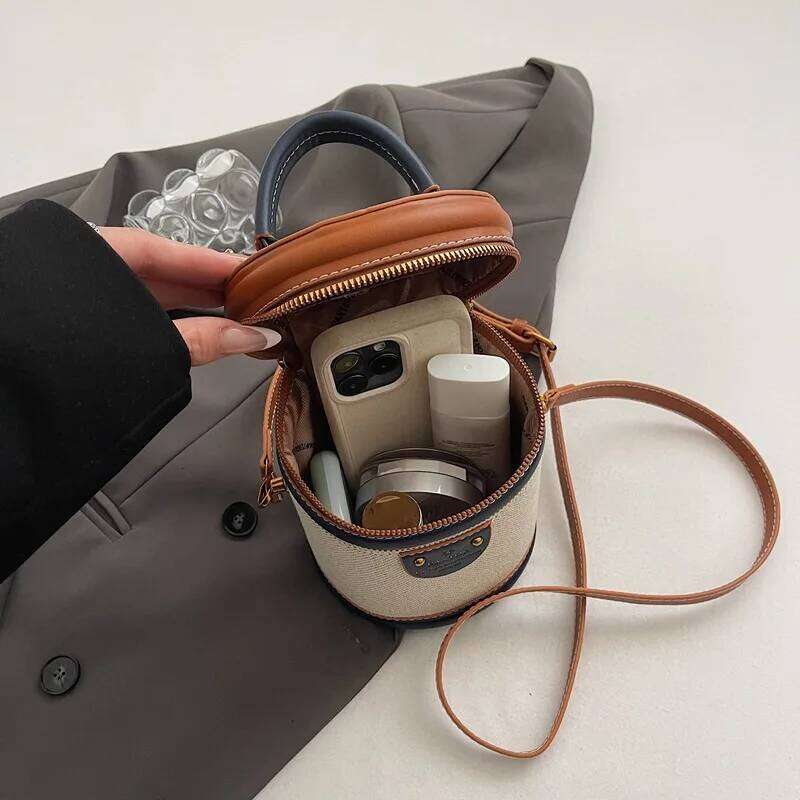 Hot Selling Cross-Border Women's Bag Retro Bucket Handheld Tote Quality Fashionable Cylindrical Shoulder Crossbody Trendy Chain Designer Bags