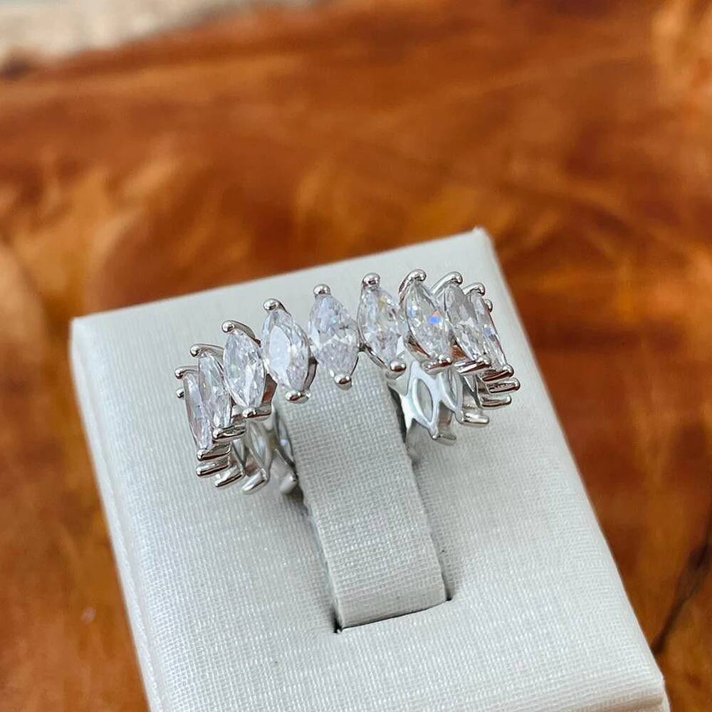 Gra Certified Marquise Cut Moissanite Eternity Band for Women 925 Sterling Silver Lab Diamond Promise Wedding Rings Stackable