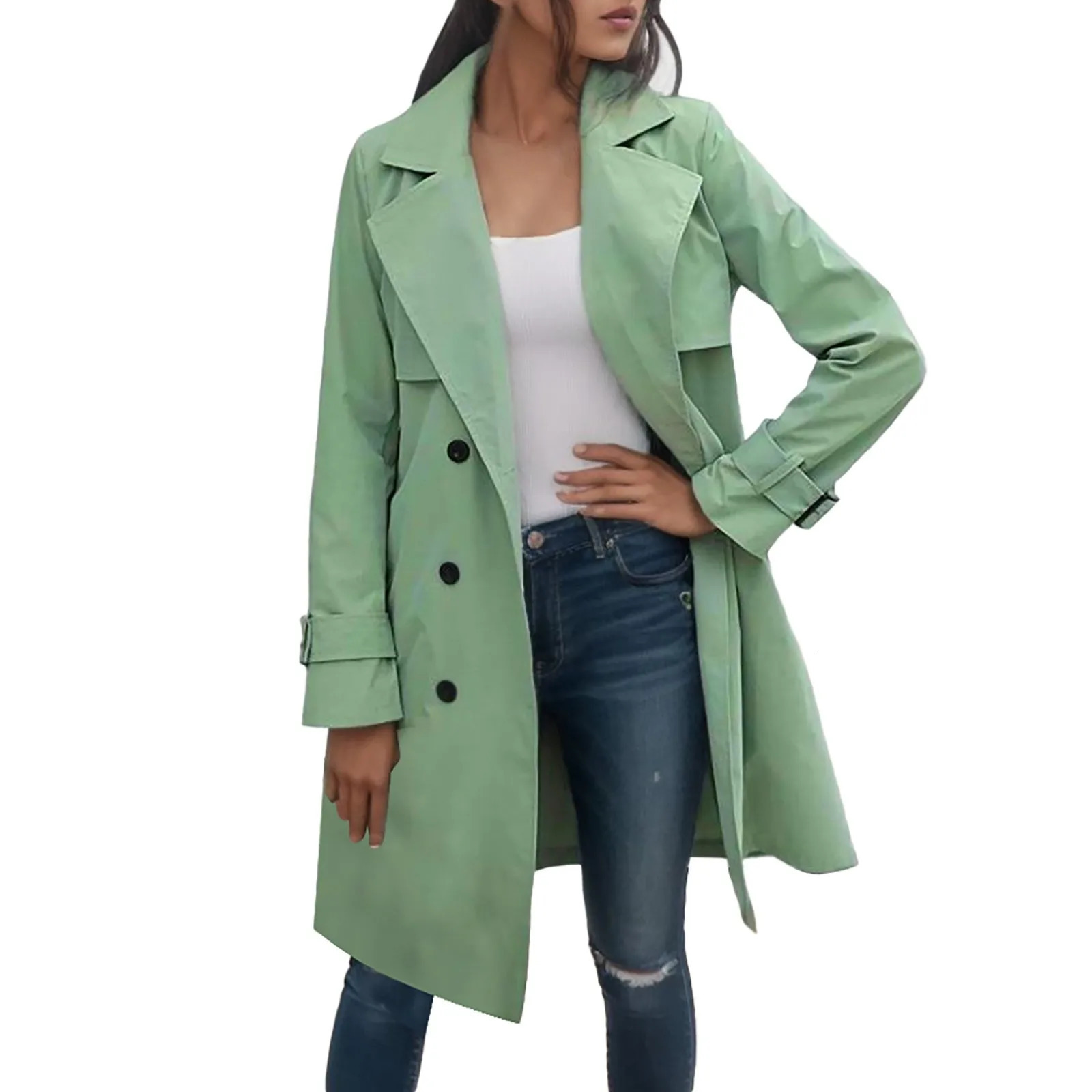 Fashion Women Trench Casual Solid Color Coat Adult Elagant Long Sleeve Lapel Neck Double Breasted Belted For Female 250805