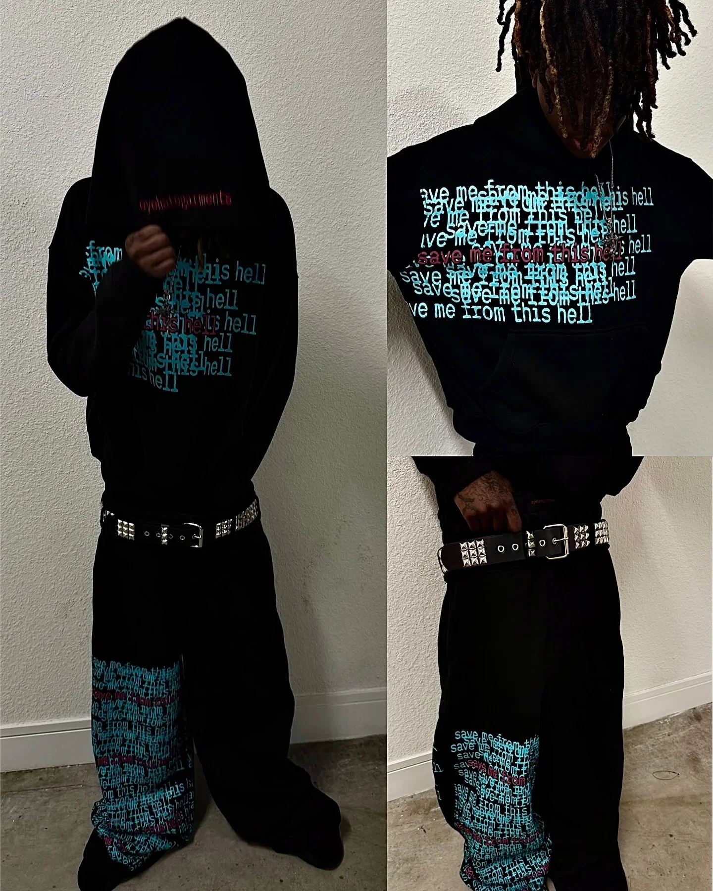 Harajuku Rock Hip Hop Letter Embroidery Mens Sportswear Two Piece Set Clothes Sweatshirt Casual Sweatpants Oversized Hoodie 250813