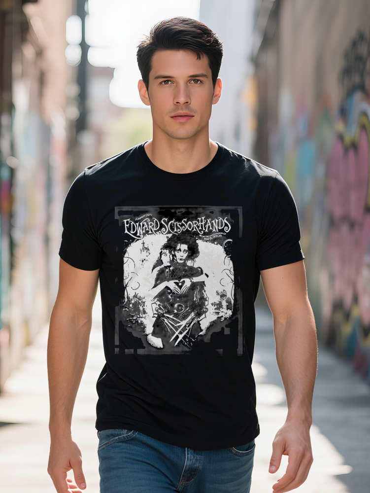 Black Edward Scissorhands Graphic Print Men's T-Shirt Round Neck Short Sleeve Summer Essential Perfect Gift for