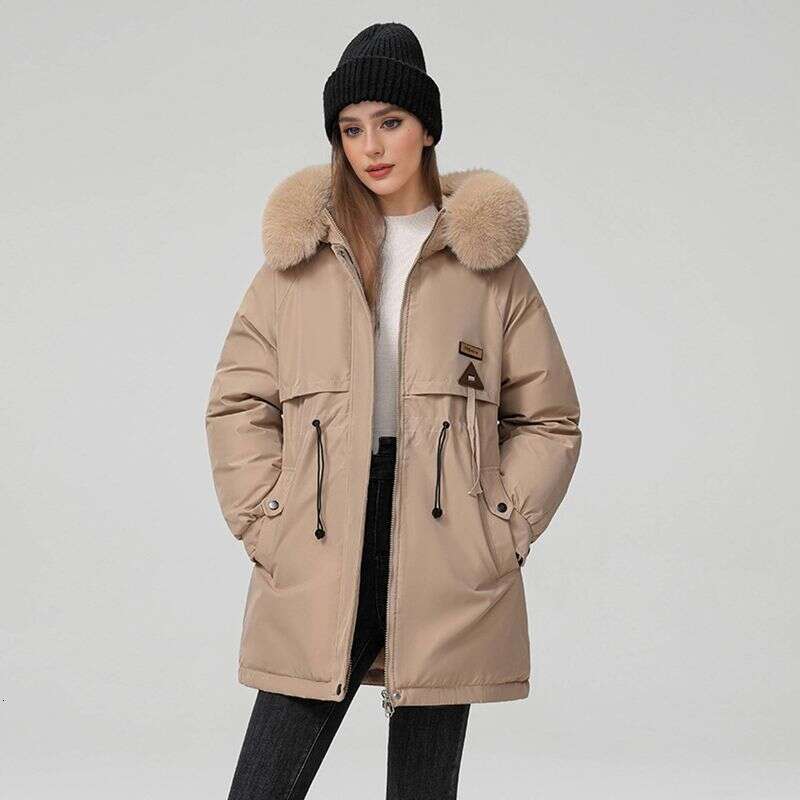 New Women's Cotton-Padded Plush Warm Coat Autumn Winter Parkas Coat Women's Long Sleeve Zipper Hooded Drawstring Parkas