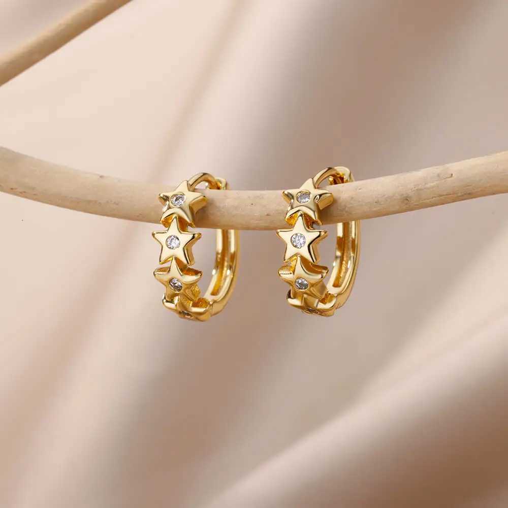 Stainless Steel Star Hoop Earrings for Women 2024 Trend New In Luxury Gold Color Earrings Ear Jewelry Gift Womens Earrings XJ250814