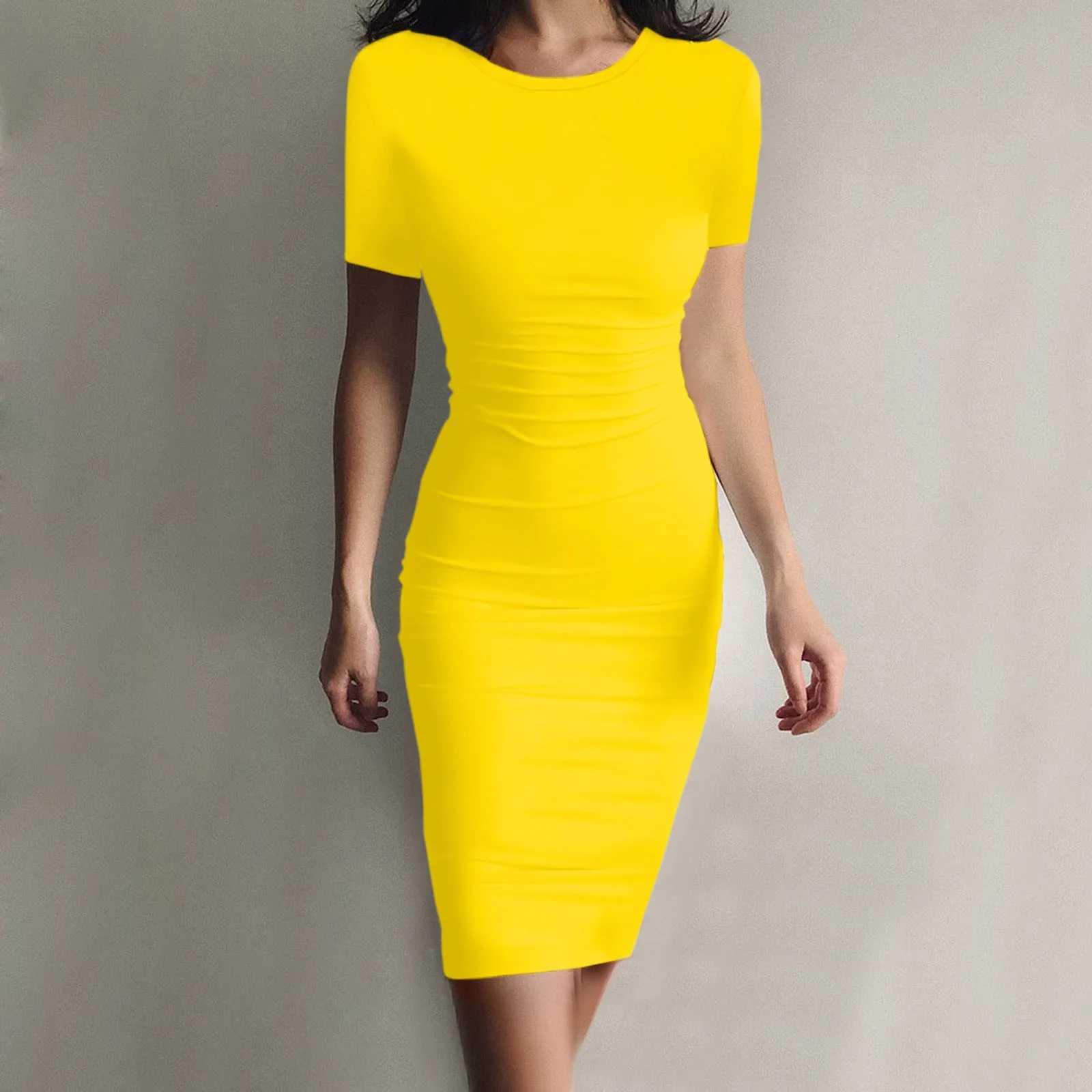 2025 Sexy Womens Short Slim Fit Dress Solid Round Neck Fashion Dress Womens Tight Dress Street Style Skinny Dress XJ250814