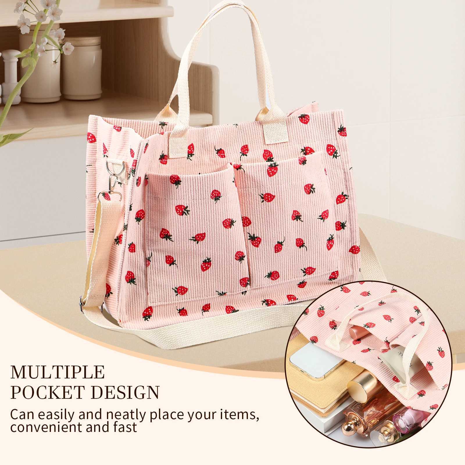 Tote Bag Cute Strawberry Patched Purse for Women Fabric Large Capacity Tote Purse Enduring Tote Bag with Adjustable Shoulder Y250813