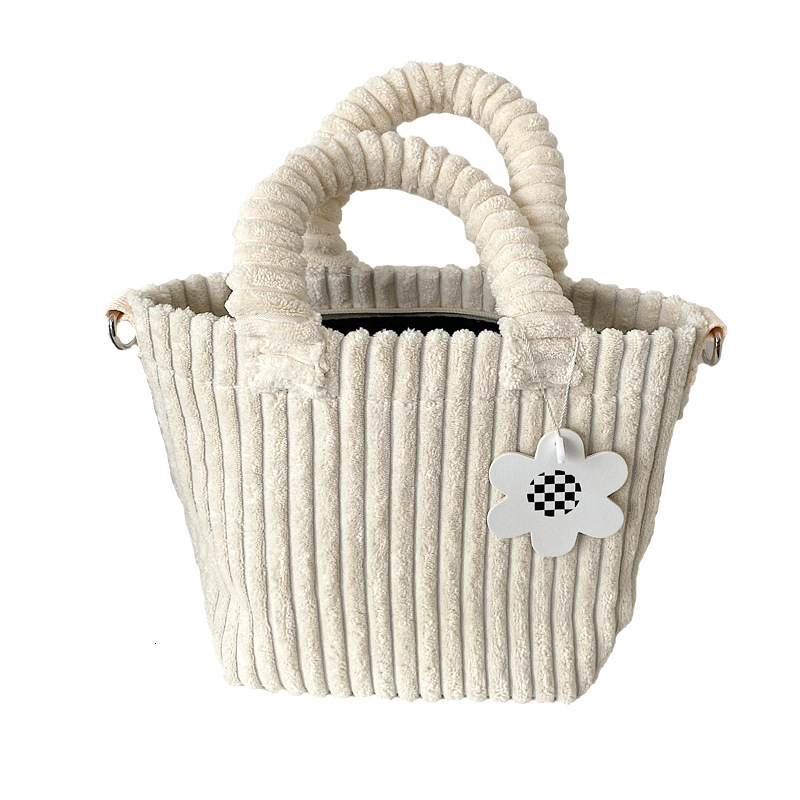 Autumn Winter New Corduroy Bucket Klein Blue Striped Handheld Tote Crossbody Bag for Women