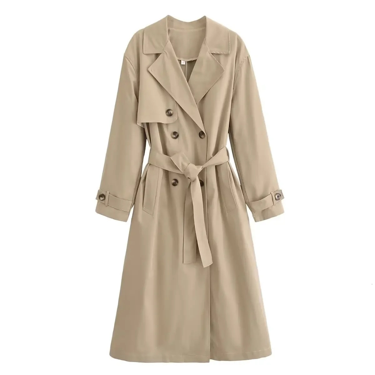 Women Fashion With Belt Solid Double Breasted Trench Vintage Lapel Neck Long Sleeves Female Chic Lady Outfits 250805
