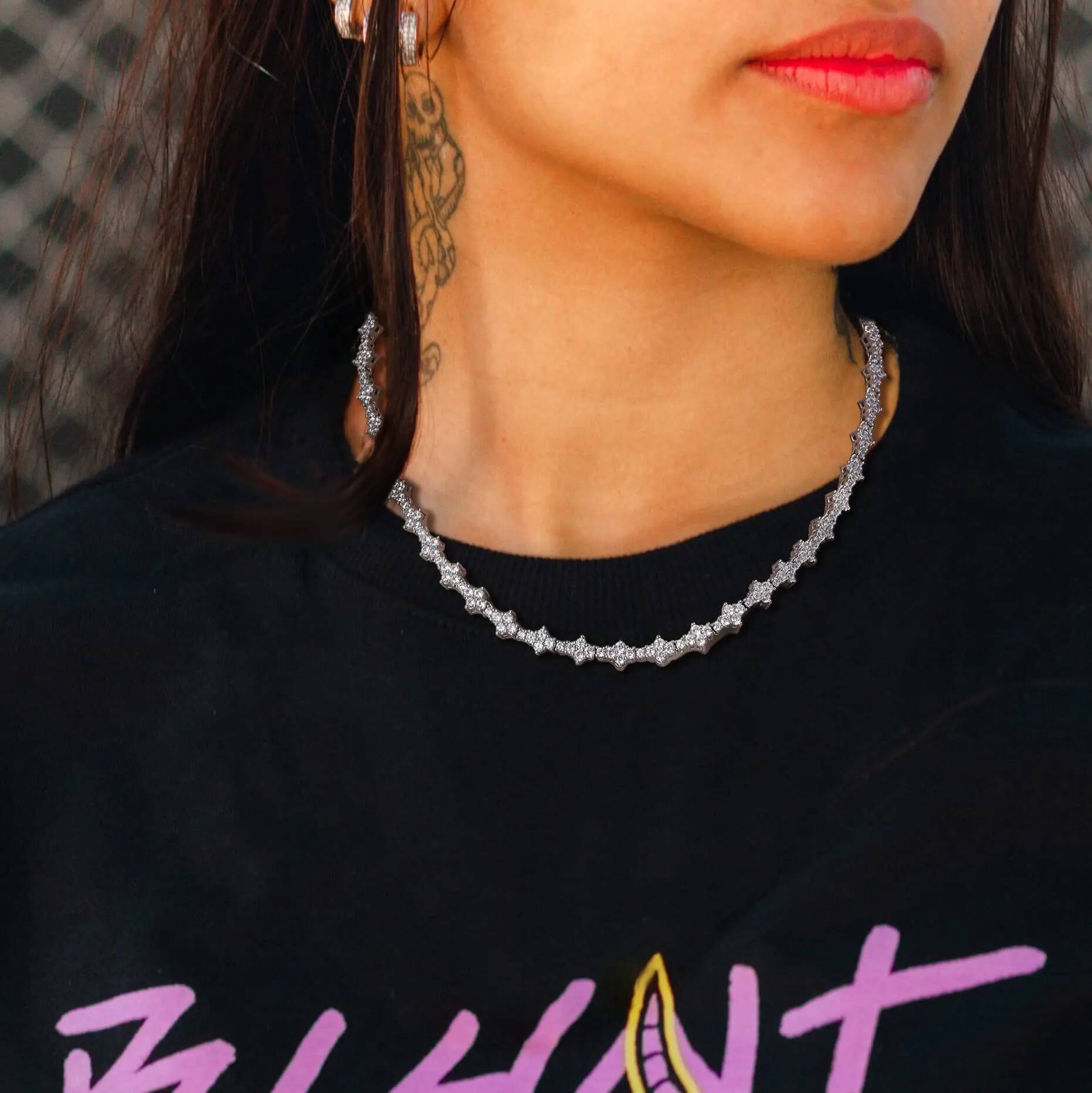 Iced Out 5A Cubic Zirconia Classic Tennis Choker Chain 6.5mm Honeycomb Hip Hop Silver Gold Plated Necklace for Men Women Gift