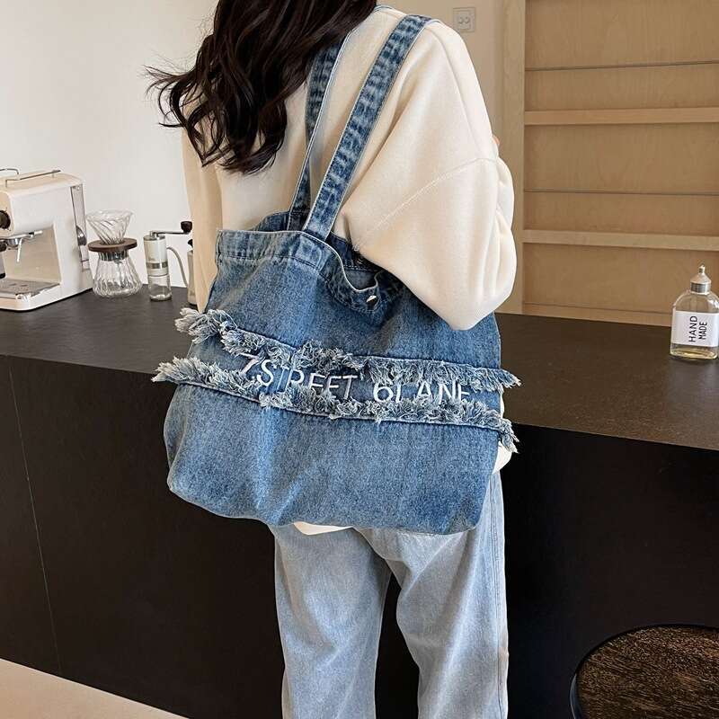 Fashion Frayed Bags Designer Women Letter Denim for Women 2025 New Large Capacity Shoulder Bag Trendy Versatile Handbag