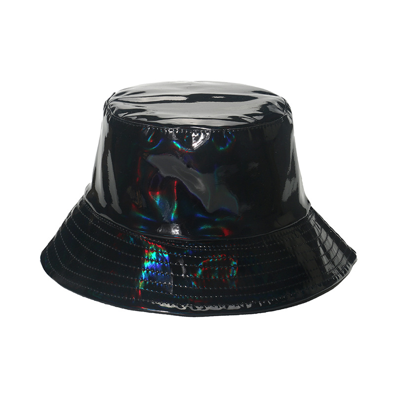 Stage Wear European and American hip-hop street gold and silver bucket hats unisex stage performance laser metallic PU bucket hats
