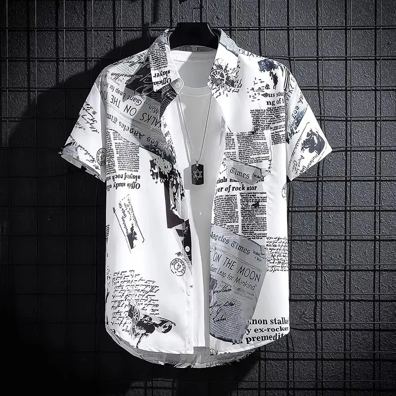 Summer short sleeved shirt mens thin style graffiti printed Hong Kong trendy clothing beach floral loose half shi 250804