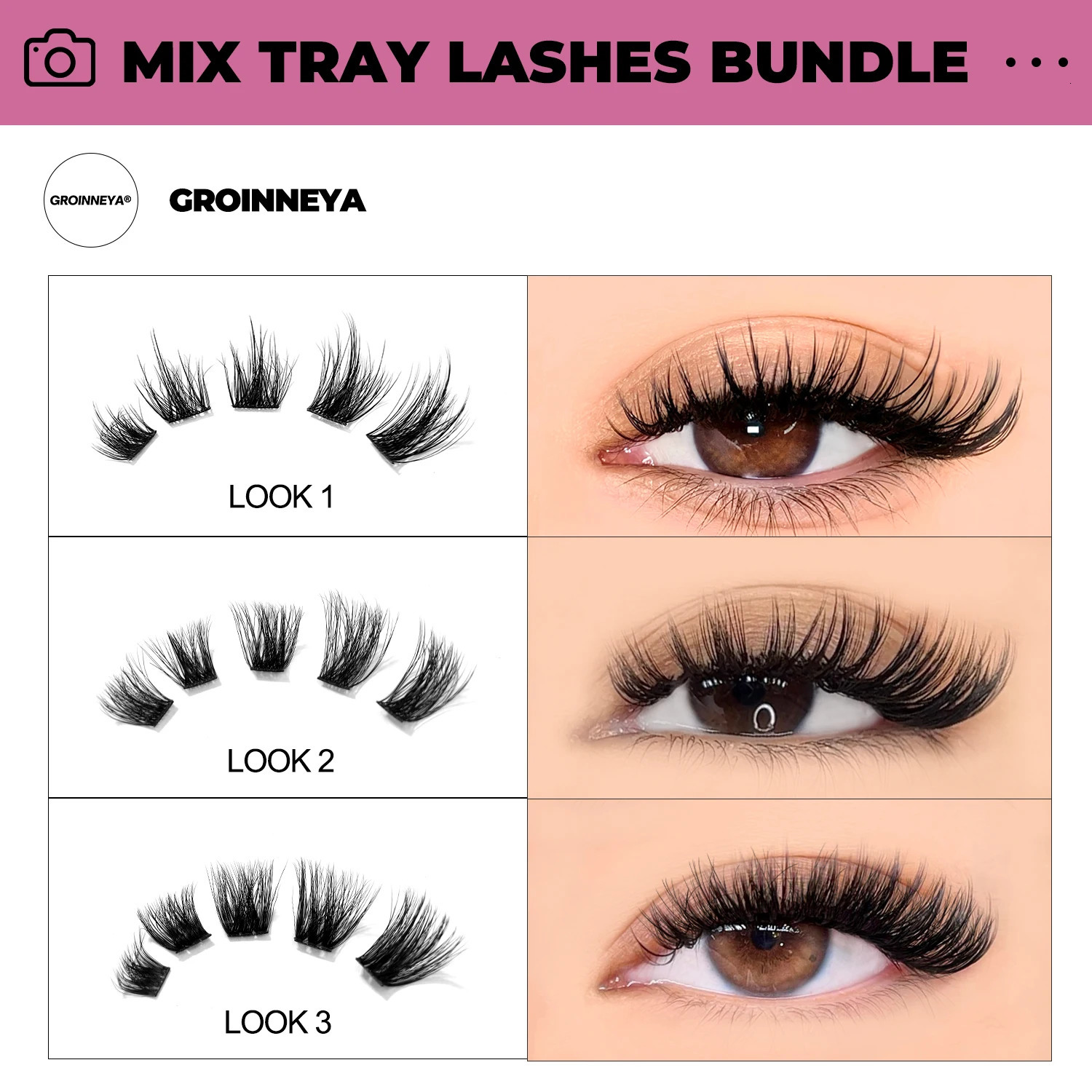 GROINNEYA DIY Lashes Kit Individual Clusters Faux Mink Eyelash Mix set with Lash Bond and Seal Makeup 250811