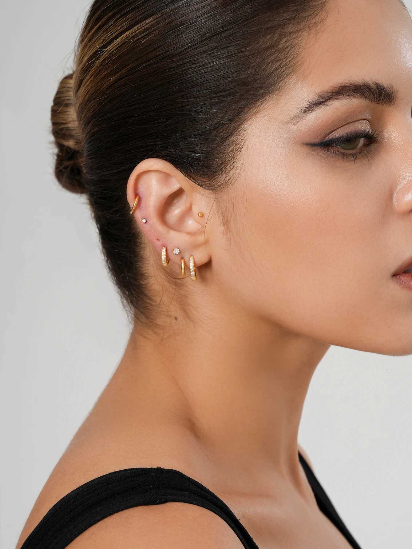 10 Pairs Small Gold Hoop Stud Earrings for Women 18K Gold Plated Tiny Stainless Steel Earrings Sets for Multiple Piercings XJ250814