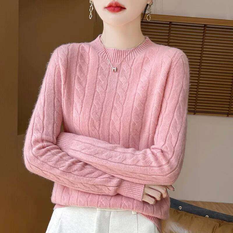 Women 100% Merino Wool Thickening Sweater O-Neck Knitted Twisted Pullover Autumn Winter Cashmere Long Sleeve Clothing Base Tops 20250809