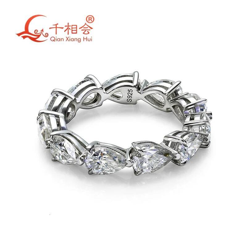 0.5ct Pear White Moissanite Full Eternity Ring Band 4x6mm 925 Silver Unisex Jewelry for Dating Party Wedding Anniversary Gift