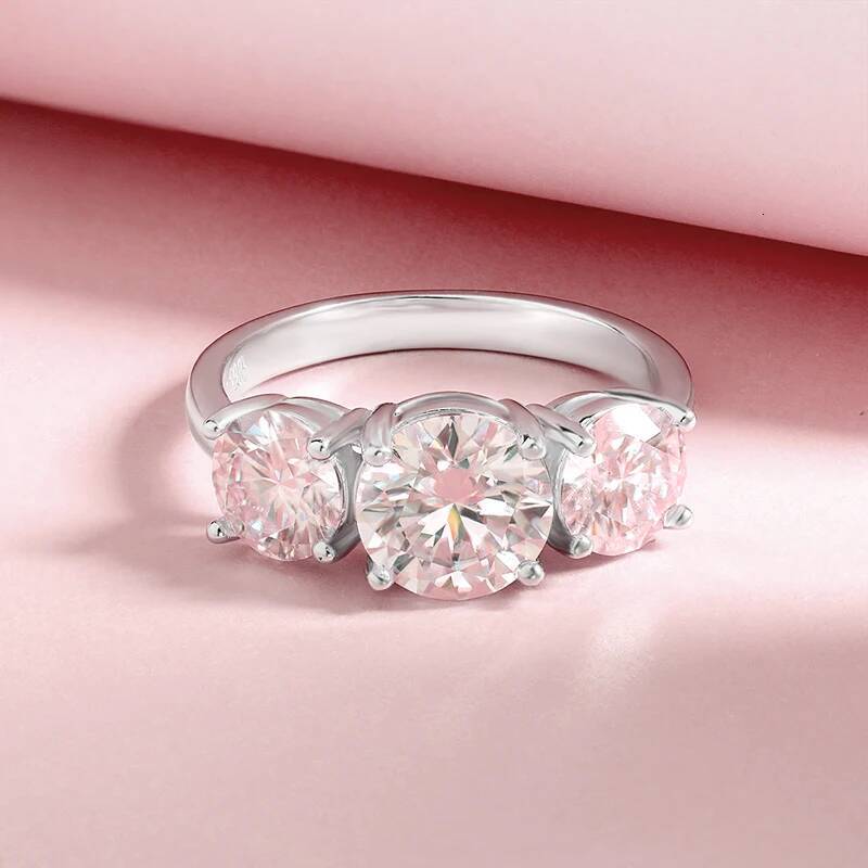 BXINY GRA Certified All Moissanite Ring S925 Silver for Women D Color Lab Diamond 3-Stone Promise Wedding Band Gift Fine Jewelry