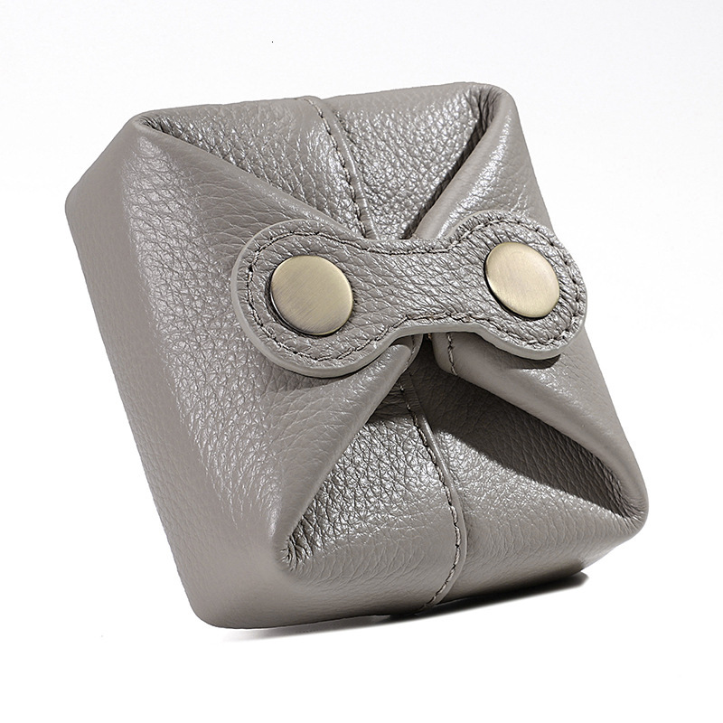 Genuine Leather Coin Purse Women Mini Small Square with Four-Button Closure for Coins, Lipstick, Earphones, Data Cable, Anti-Lost Storage Bag