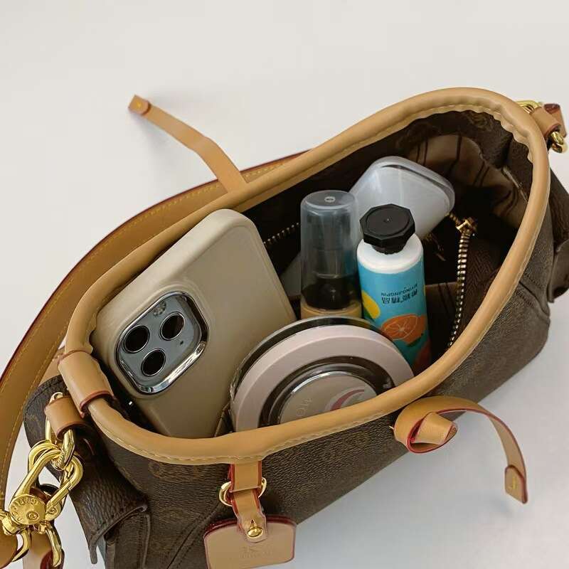 DHessentials Stylish Tote Bag for Women - Fashionable PVC Shoulder Bag with Check Print, Spacious Crossbody Purse (Brown/Beige)