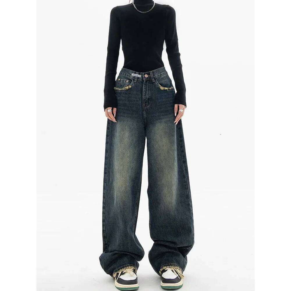 Spring Autumn Wide Leg Women High Waist Denim Trousers Women's Jeans Haruku Vintage BF Style Loose Femme Streeetwear