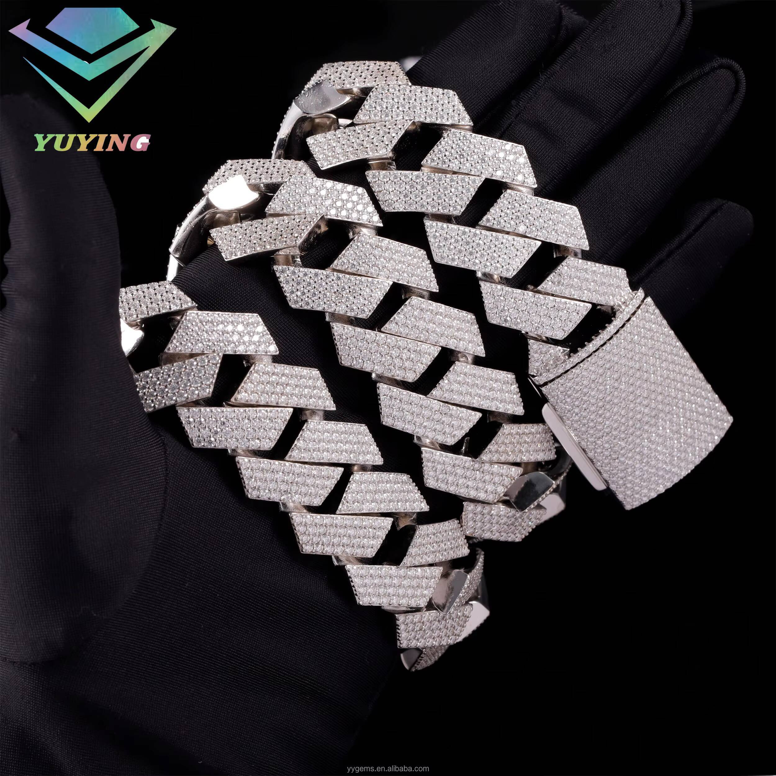 Big Size 24mm Heavy Sterling Sier Hip Hop Necklace Iced Out Moissanite Cuban Link Chain Jewelry