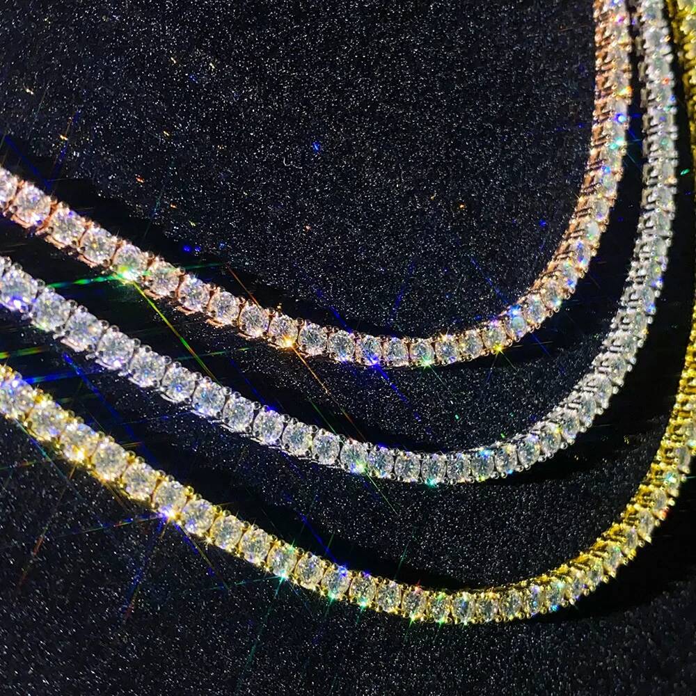 TY GRA Certified Moissanite Tennis Necklace 2/3/4/5/6.5mm Solid 925 Sterling Silver Diamond Tennis Necklaces for Women Man