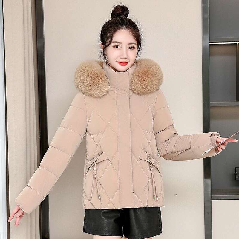 Winter down cotton jacket, women's large fur collar cotton jacket, warm jacket, 2025 new model, detachable hat, short style, thick cotton jacket