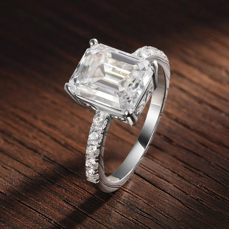 KNOBSPIN 4ct Emerald Moissanite Ring s925 Sterling Sliver Luxury Lab Diamond White Gold Wedding Band Engagement Rings for Women