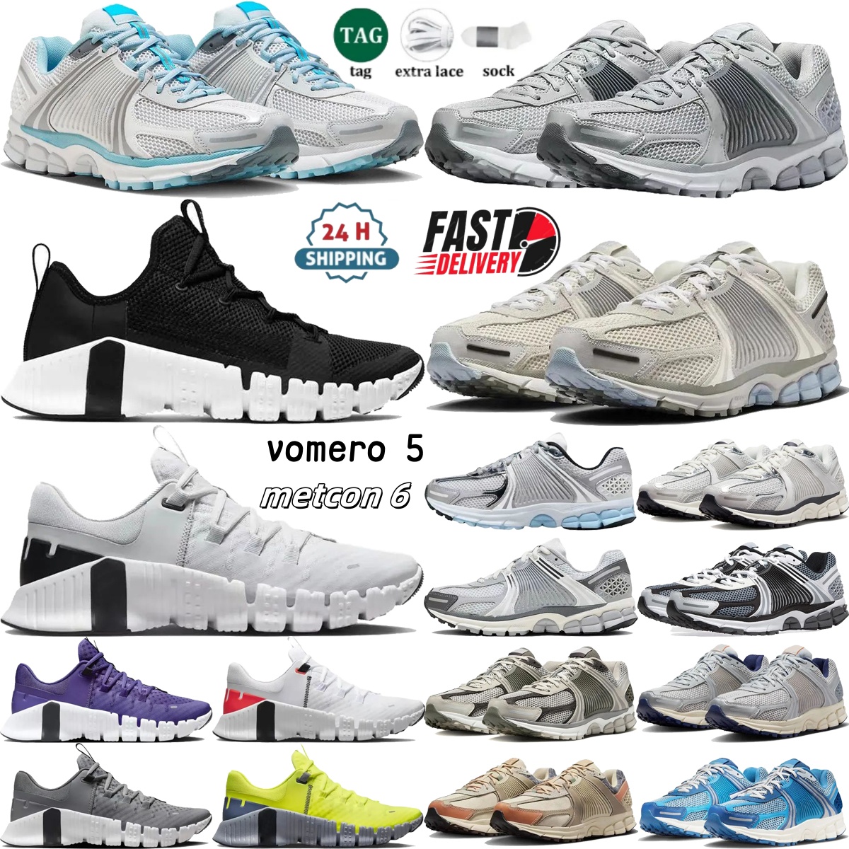 Designer shoes vomero 5 free metcon 6 running shoes men women fashion outdoors sneakers Black white gray Blue Green Purple metal silvery wheat the sky trainer eur 36-45