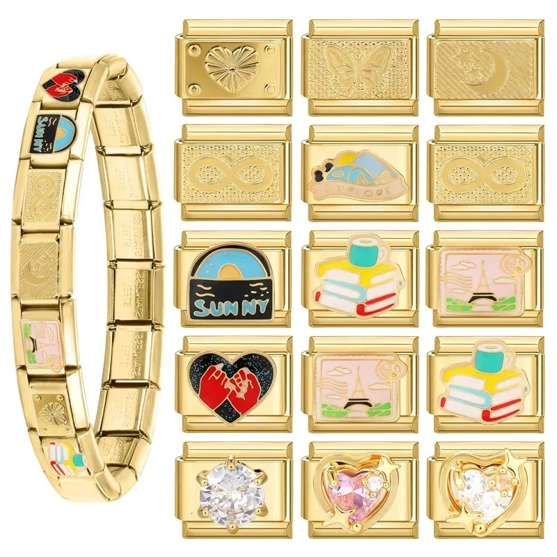 Fashion 9mm 15 Style Italian Modular Charm Bracelet Fashionable Leisure Holiday Scenery Literary Modular Elastic Bracelet 250812