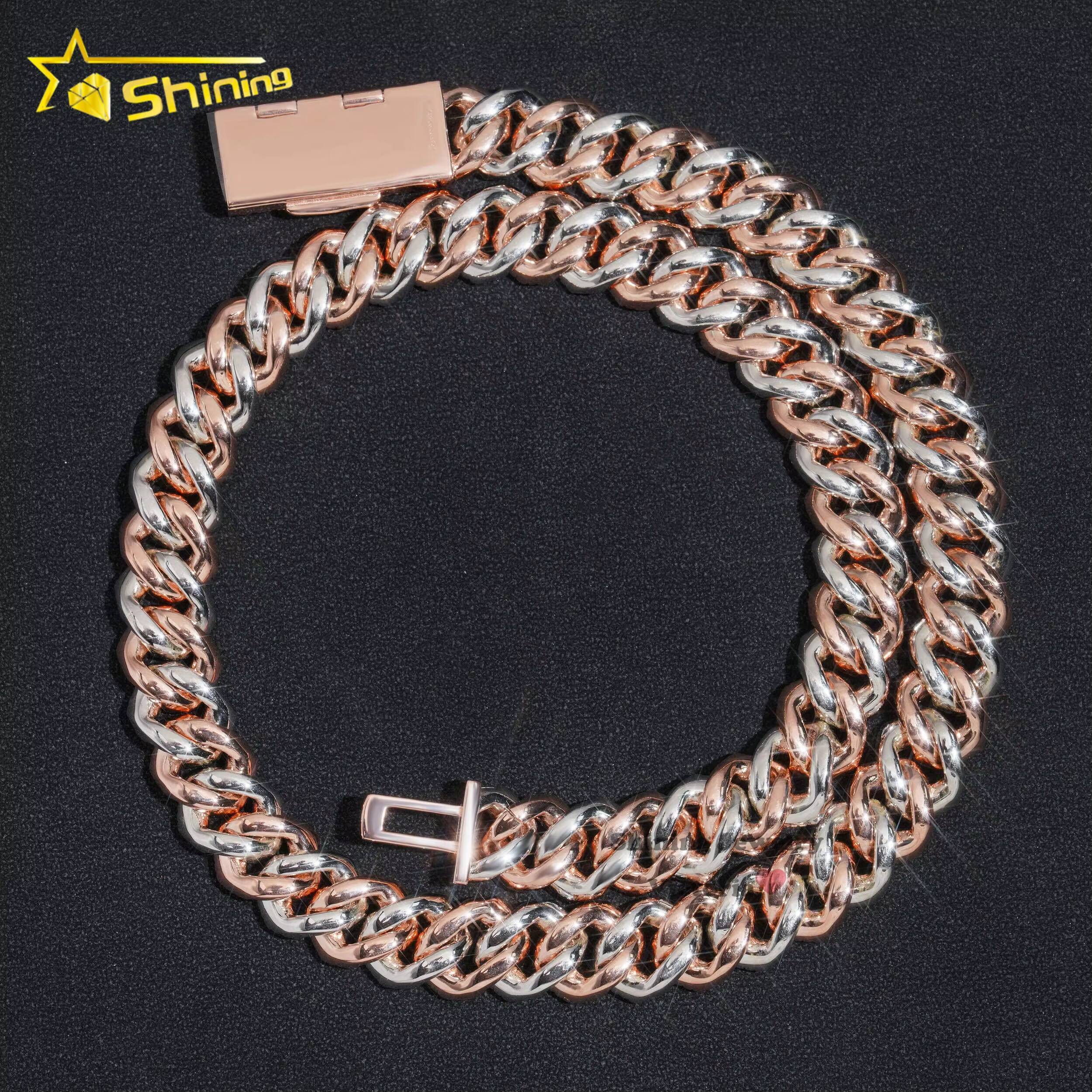 Rose Gold Plated Two Tone Iced Out 13mm Sterling Sier Pass Dia Tester Hip Hop Jewelry Vvs Moissanite Cuban Link Chain