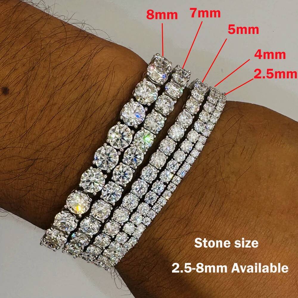 8mm Big Moissanite Diamond Tennis Bracelet for Women Men S925 Silver Plated 18k Yellow/White Gold Bangle with GRA Certificates