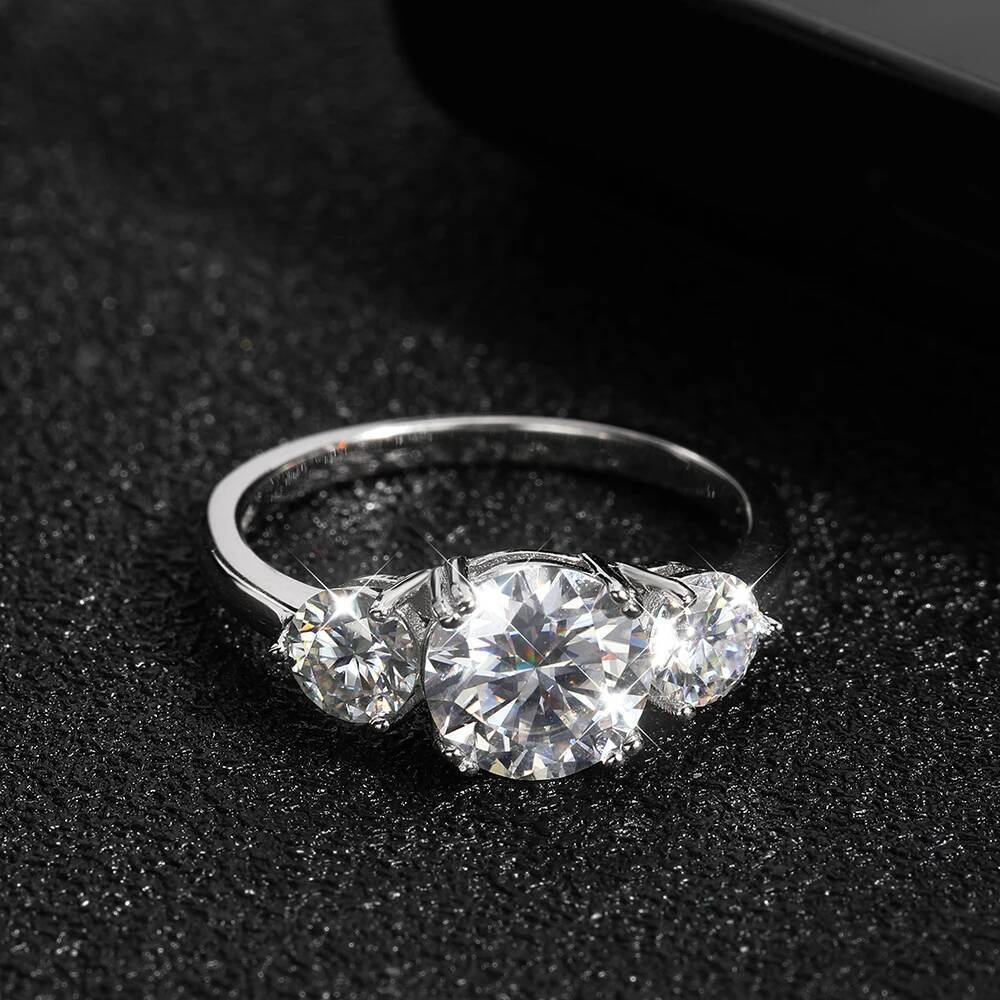 KNOBSPIN D VVS1 Moissanite Ring Original 925 Sterling Silver Plated 18k White Gold Eternity Band with GRA Wedding Ring for Women