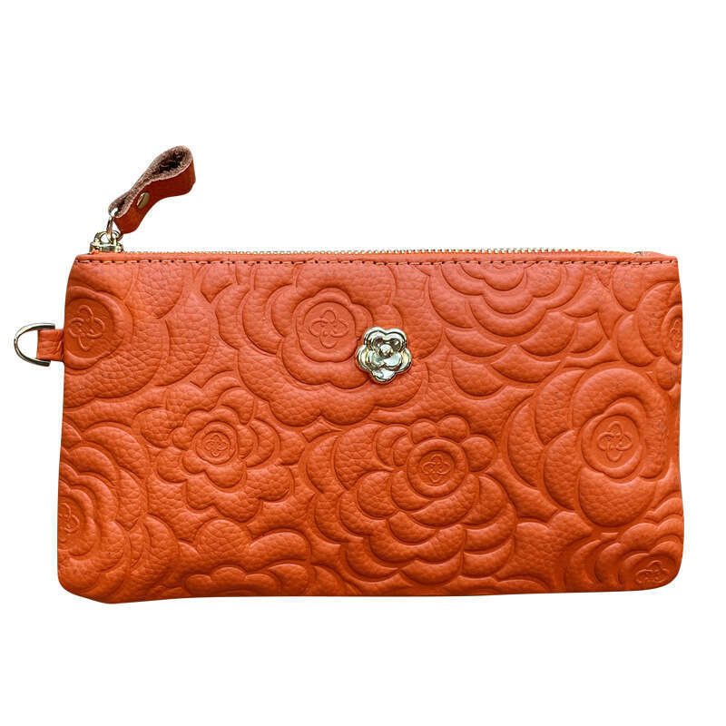 New Women's Clutch Bag Large Capacity Top Layer Cowhide Embossed Zipper Long Wallet Genuine Leather Handbag