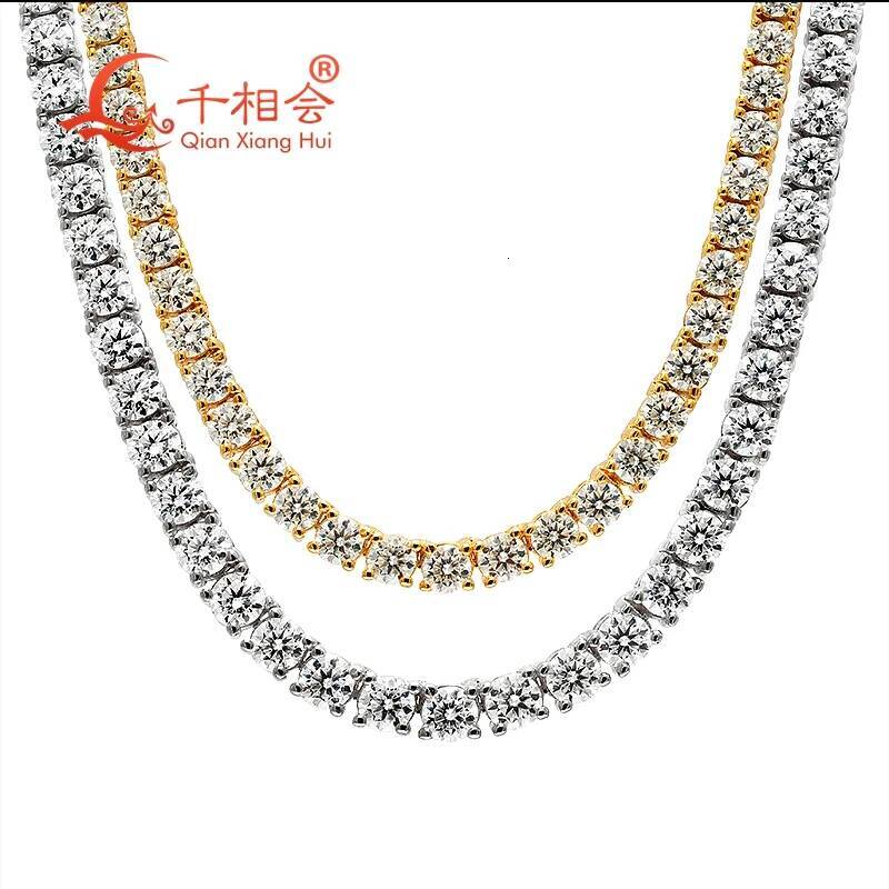 Necklace 10mm tennis round full of D white moissanite 925 Silver Sterling Trendy men women Hip Hop Link Chain jewelry gift