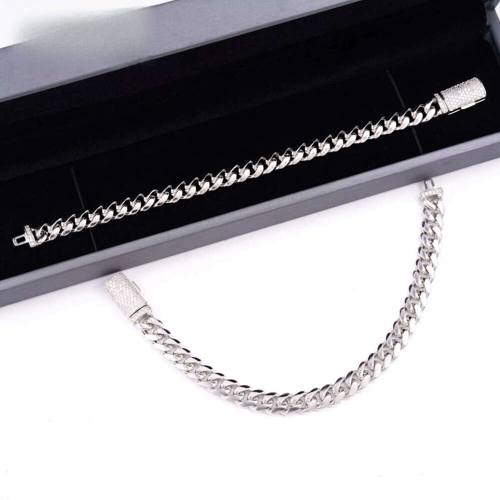 Hip Hop Jewelry Custom Moissanite Lock 8MM 14K Gold Plated Necklace Plain Sier Cuban Link Chain