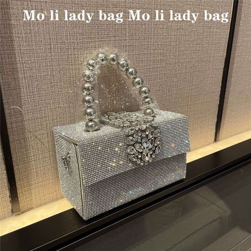 2024 New Shiny Fairy Gold Dia Handbag Evening Rhinestone Small Square Banquet Crossbody Women's Bag