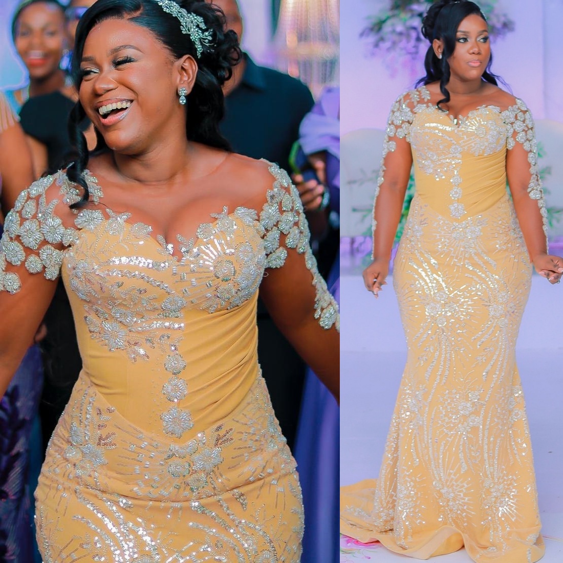 Mermaid Light Yellow Prom Dresses 2025 Lace Beaded Full Sleeves Vintage Evening Formal Party Second Birthday Engagement Gowns Plus Size Dress For Spec