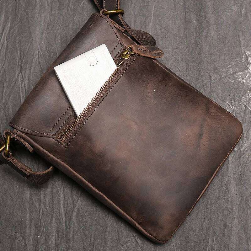 Vintage Brown Crossbody for Men Genuine Leather Men's Casual Shoulder Fashion Design Sling 7.9 inch ipad Phone Bag