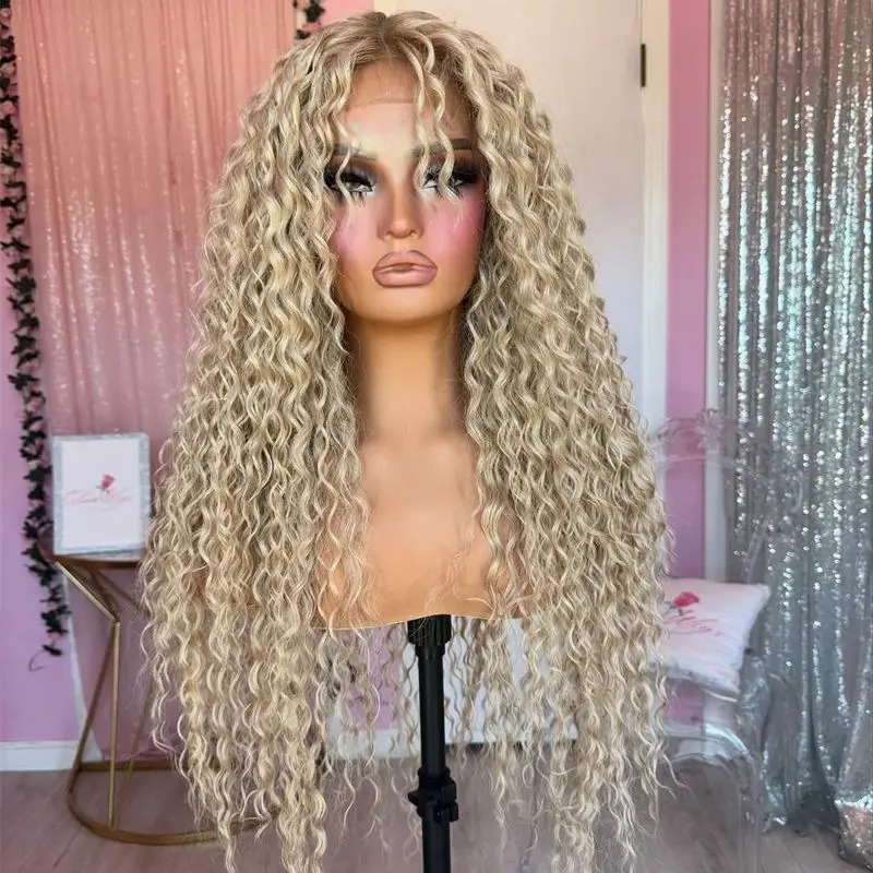 Ash Blonde Curly Wave Lace Front Wig Human Hair for Black Women 180% Density HD Transparent Deep Wave Lace Frontal Wigs Synthetic Ready To Wear