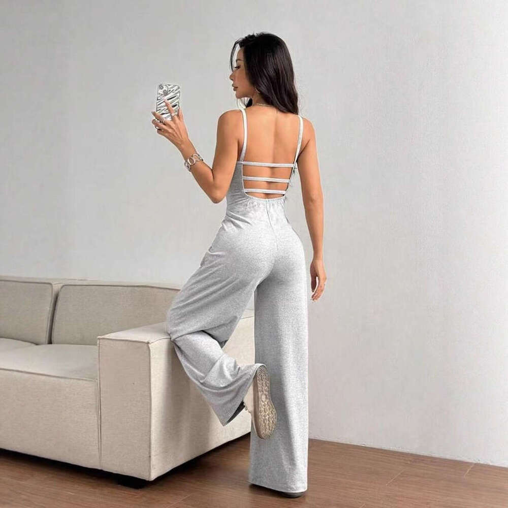 G25J090-2025 New Fashion Solid Color designer t shirt Backless Casual Design Women's Camisole Jumpsuit