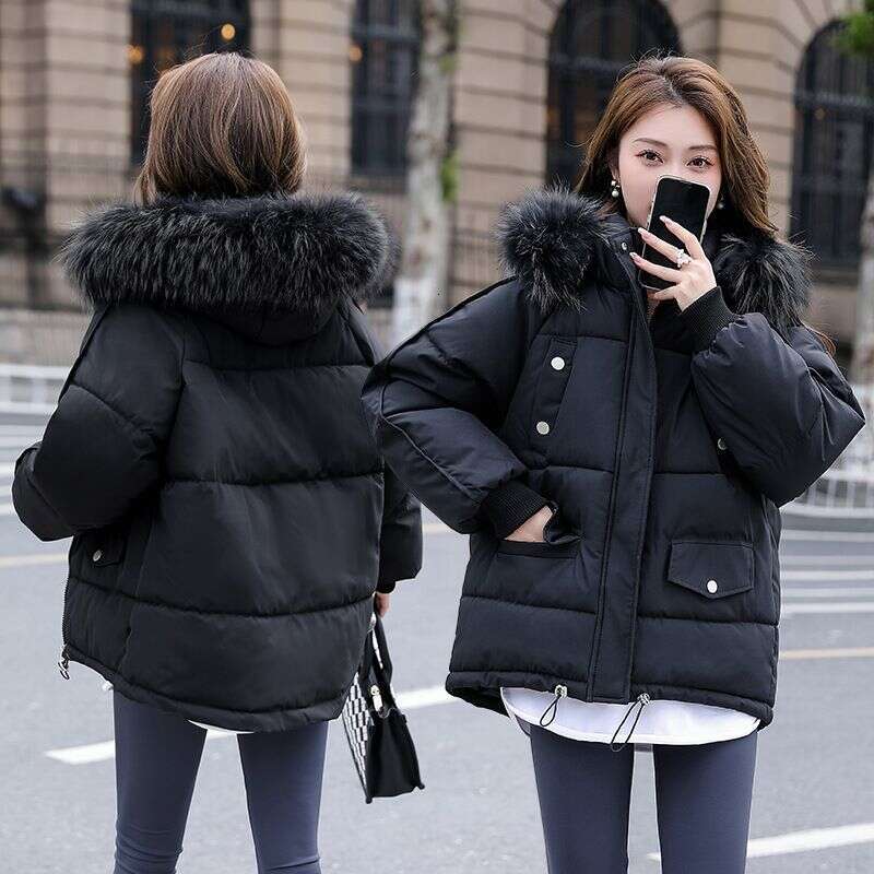 New Short Cotton Jacket Women's Winter Coat Cotton Coat Slim Fit Thickened Big Hair Collar Small Cotton Jacket