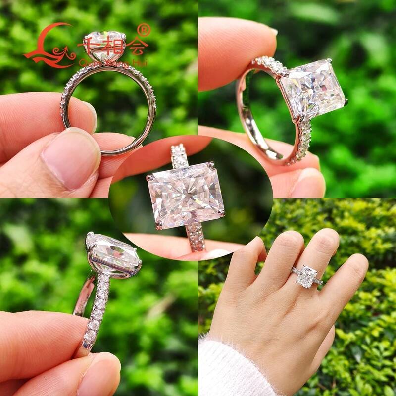 5ct Radiant Shape Full D VVS White Melee Moissanite Half Eternity Band S925 Sterling Silver Ring Engagement Jewelry for Ladies