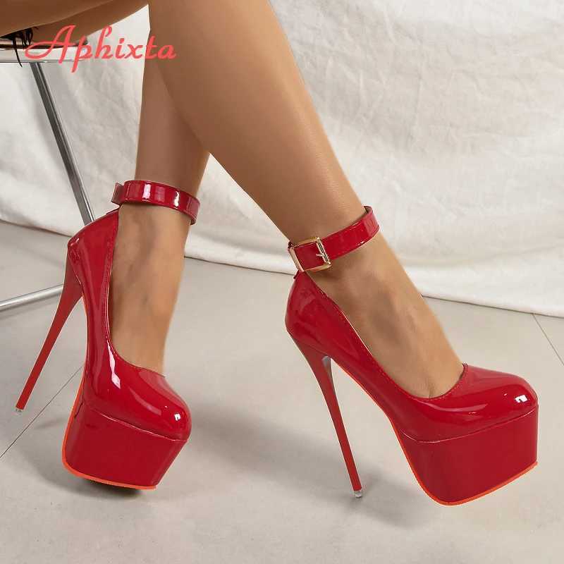 2cm Belt Buckle Pumps Catwalk Show Model 16.5CM High Heels Womens Banquet Round Toe Single Shoes Large Size 35-50 W250814