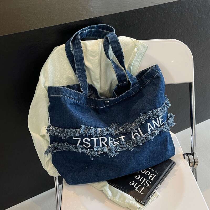Fashion Frayed Bags Designer Women Letter Denim for Women 2025 New Large Capacity Shoulder Bag Trendy Versatile Handbag