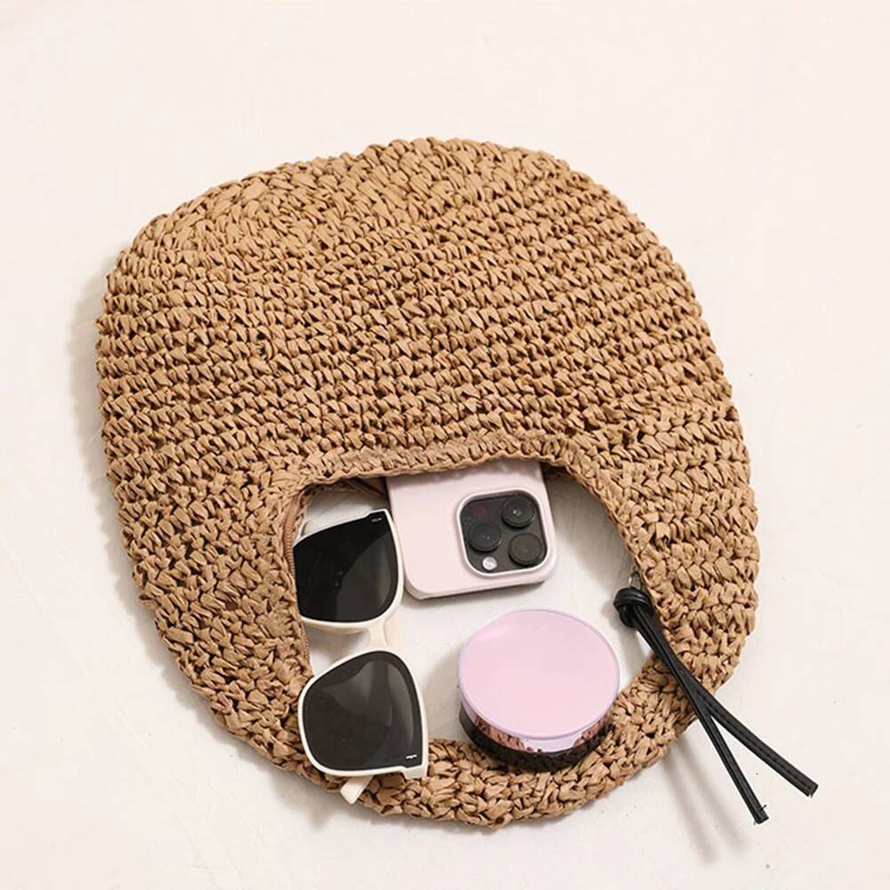 Half Moon Woven Cloud Clutch Handbag Summer Straw Beach Bags for Women Designer Paper Rope Knitting Shoulder Bag Shopper high-quality