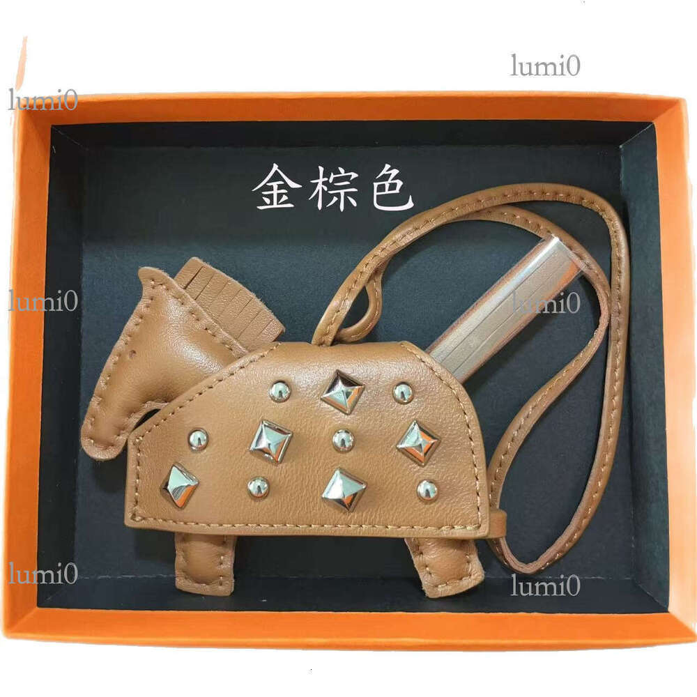 Personalized Rivet Genuine Leather Pony Charm Keychain Bag Decoration Gift Tassel Car Rearview Mirror Pendant
