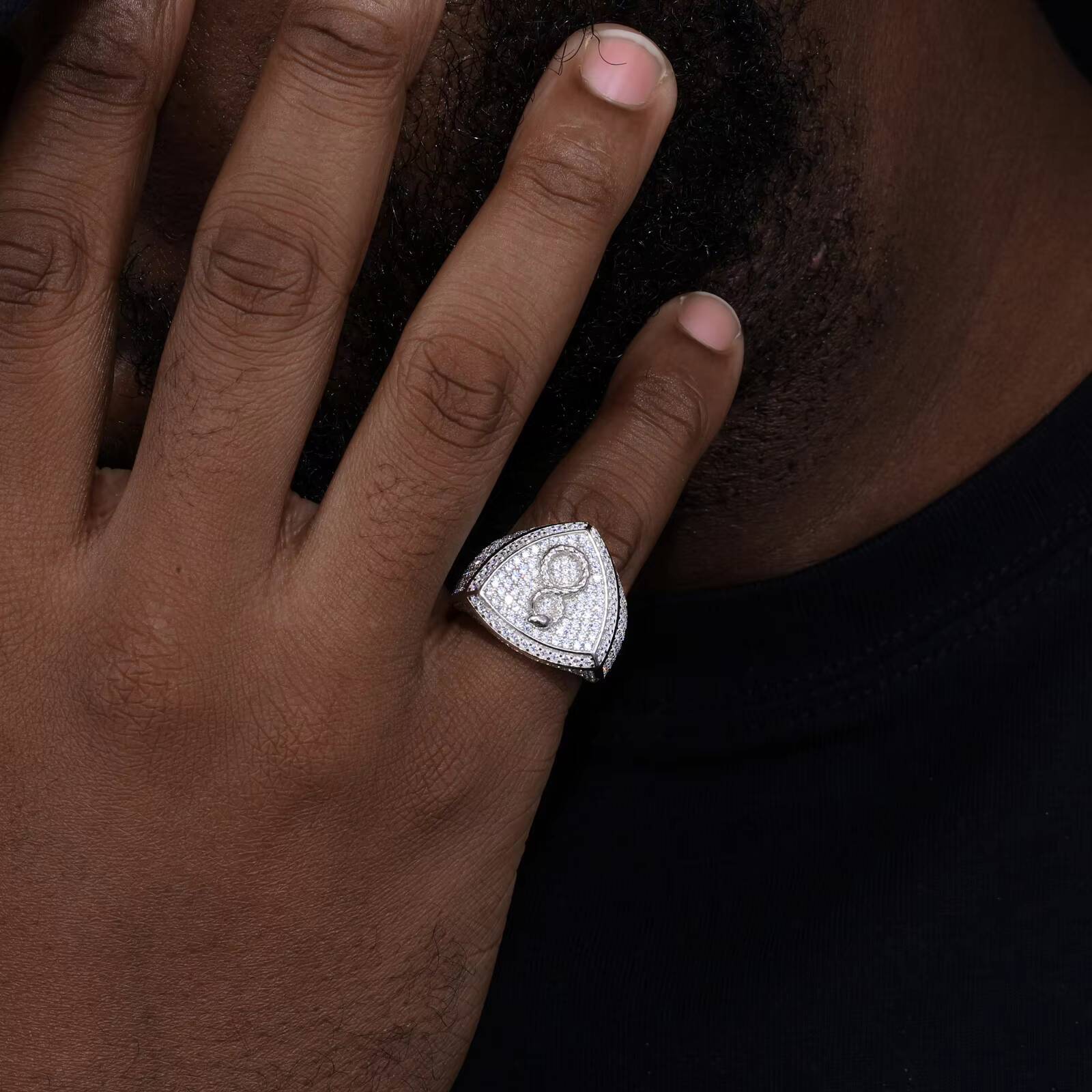 Fashion Design Hip Hop Jewelry Gold Plated Sterling Sier VVS Moissanite Dia Number 8 Snake Ring for Men