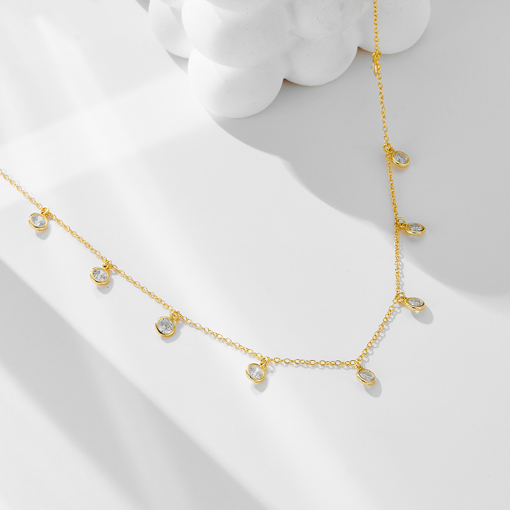 Sterling Sier Starry Sky Dot Zircon Pendant Necklace for Women, Light Ins Style, Personalized Small Dia Tassel Collarbone Chain Jewelry for Women