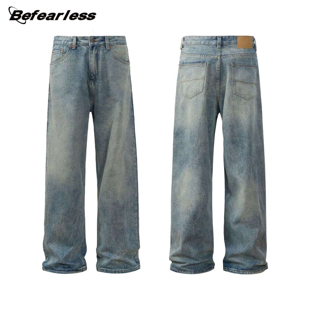 American Washed Jeans Unisex Loose Wide-Leg Pants Trendy Brand B5